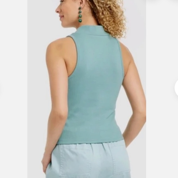 Slim Fit Mock Neck Tank Top Hipster Hippie Minimal Artsy Boho Bohemian Blouse - Picture 2 of 2